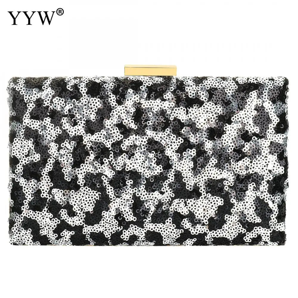 Leopard Sequin Box Clutch Bag Evening Party Crossbody Chain Vintage Crystal