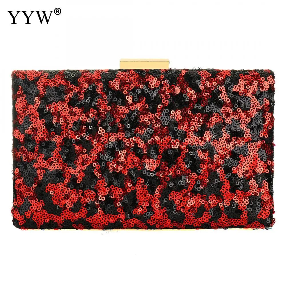 Leopard Sequin Box Clutch Bag Evening Party Crossbody Chain Vintage Crystal