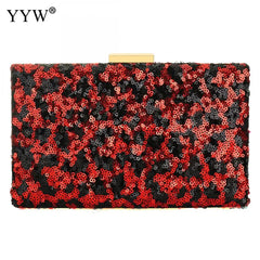 Leopard Sequin Box Clutch Bag Evening Party Crossbody Chain Vintage Crystal