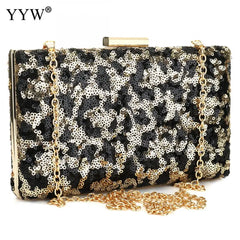 Leopard Sequin Box Clutch Bag Evening Party Crossbody Chain Vintage Crystal