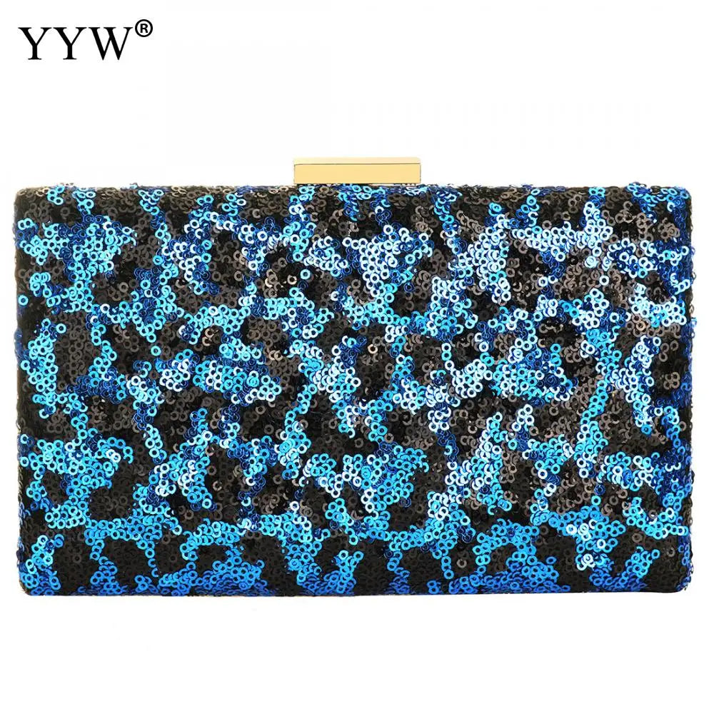 Leopard Sequin Box Clutch Bag Evening Party Crossbody Chain Vintage Crystal