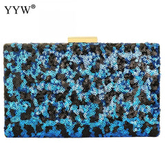 Leopard Sequin Box Clutch Bag Evening Party Crossbody Chain Vintage Crystal