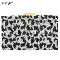 Leopard Sequin Box Clutch Bag Evening Party Crossbody Chain Vintage Crystal