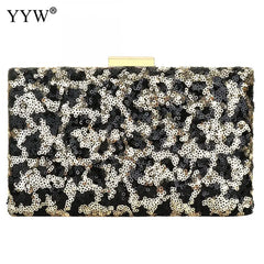 Leopard Sequin Box Clutch Bag Evening Party Crossbody Chain Vintage Crystal