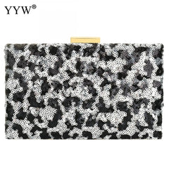 Leopard Sequin Box Clutch Bag Evening Party Crossbody Chain Vintage Crystal