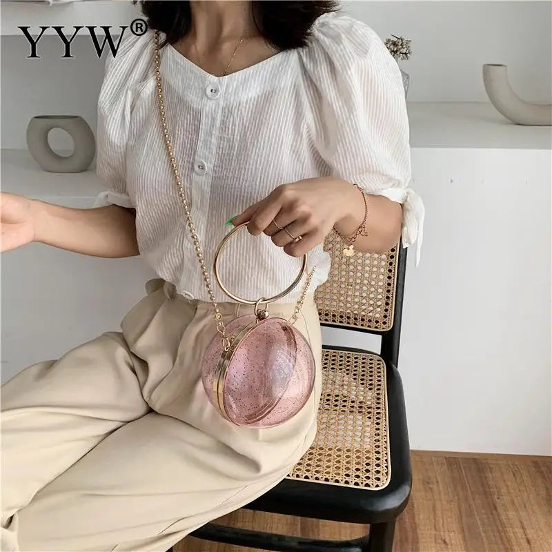 Sequined Round Handbags Party Bag With Chain Sling Bags Womens Mini Ring Handbag