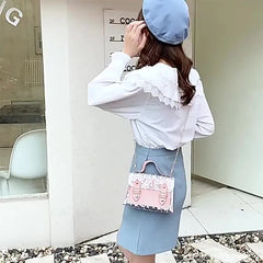 Sequins Applique Mini Sling Bag Crossbody Messenger Small Leather Bag