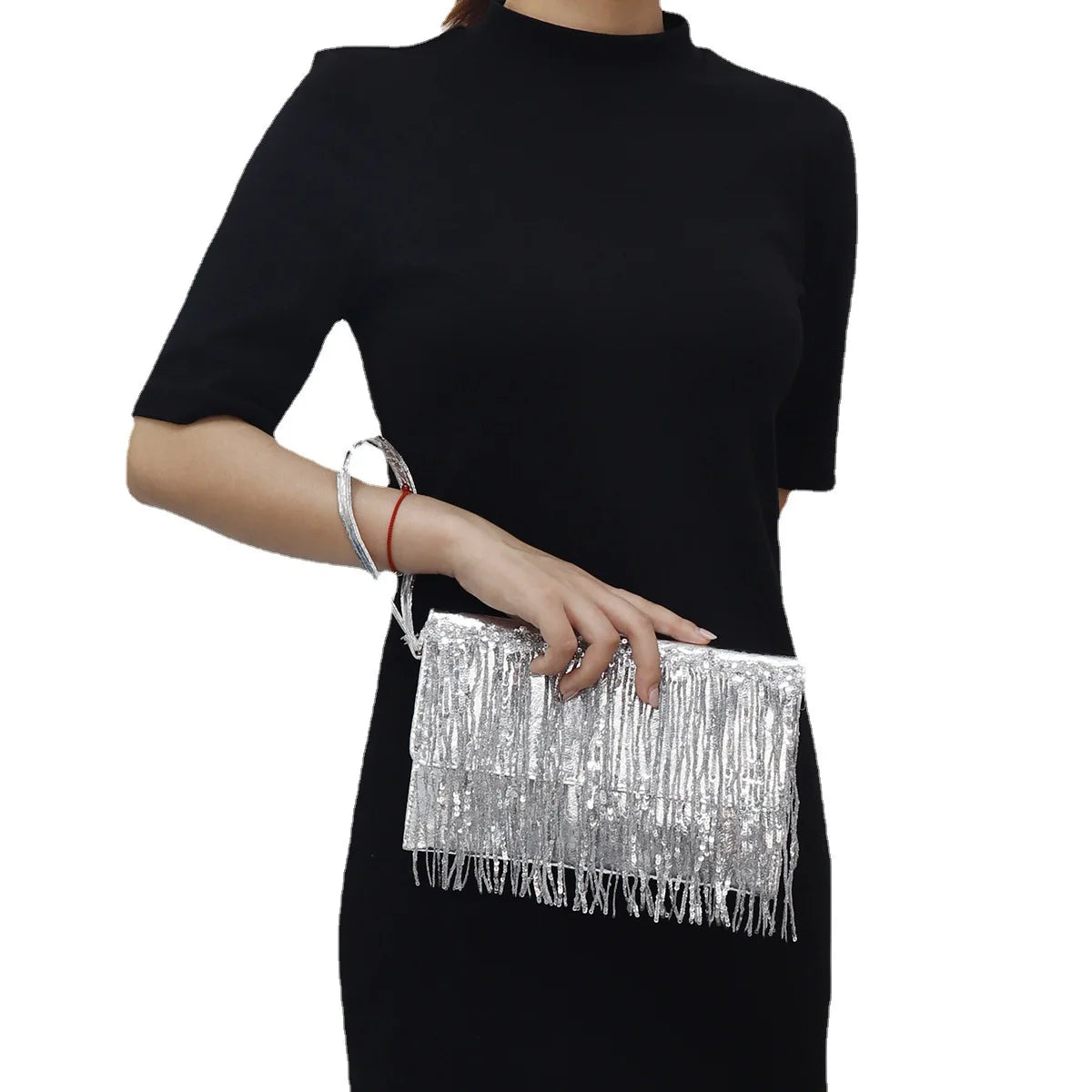 Sequins Evening Clutch Bag Tassel Small Handbag Party Bag Women Purse Wallet