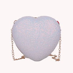 Sequins Heart-shaped Messenger Bag Glitter Chain Crossbody Purse Handbags