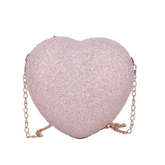 Sequins Heart-shaped Messenger Bag Glitter Chain Crossbody Purse Handbags