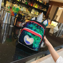 Sequins Kid Bags Small School Backpack Girls 5-8 Pu Silver Heart Patch