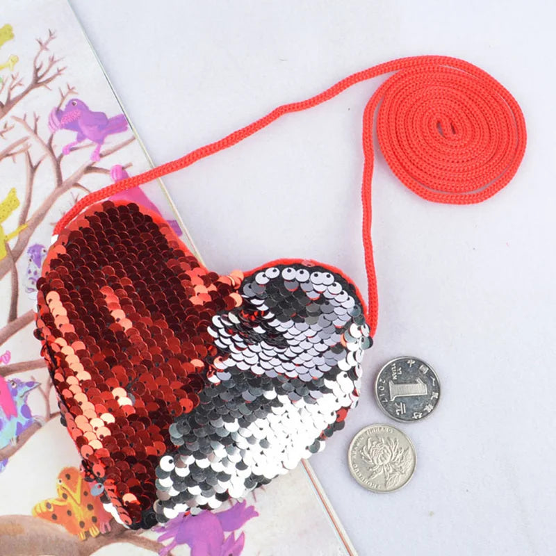 Kids Shoulder Coin Bag Sequins Loving Heart Baby Girls Mini Messenger Bag