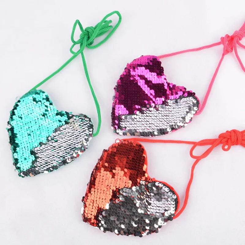 Kids Shoulder Coin Bag Sequins Loving Heart Baby Girls Mini Messenger Bag