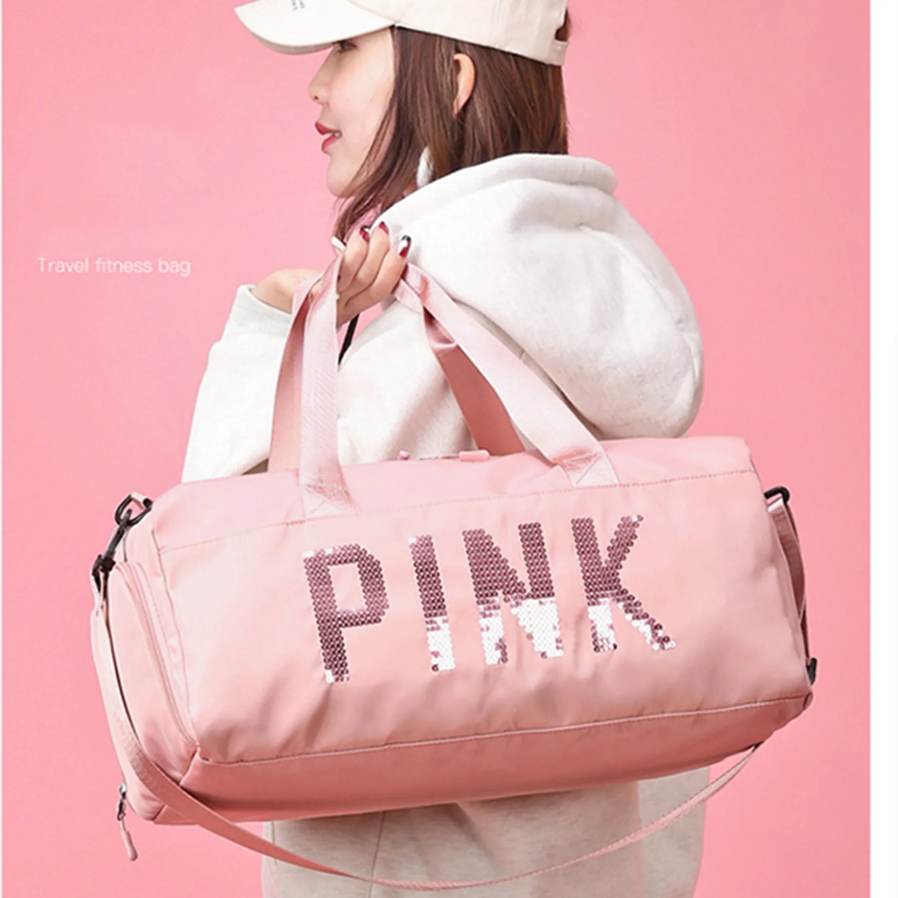 Sequins PINK Travel Bag Women Fitness Training Bag For Sports Gym