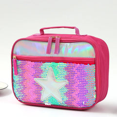 Kids Sequins Insulated Lunch Box Glitter Tote Bag Handbag