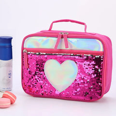 Kids Sequins Insulated Lunch Box Glitter Tote Bag Handbag