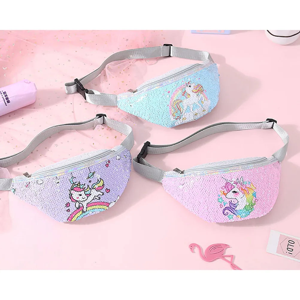 Sequins Printing Waist Bag for Women Fanny Pack Girls Shoulder Belt Bags