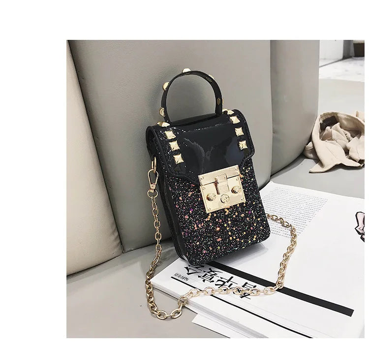 Sequins Leather Shoulder Bag Rivet Handbags Small Crossbody Bag