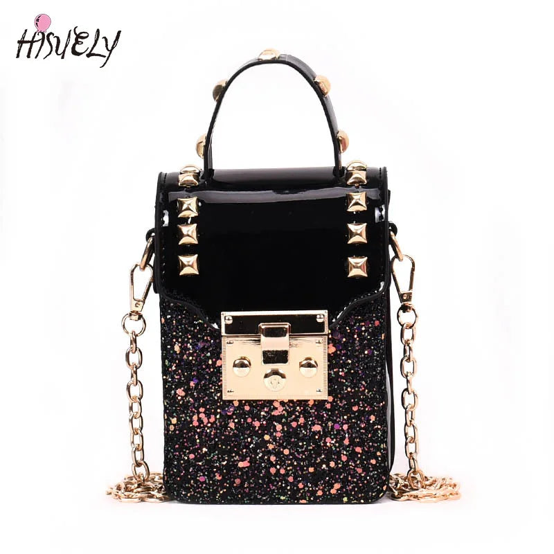 Sequins Leather Shoulder Bag Rivet Handbags Small Crossbody Bag