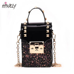 Sequins Leather Shoulder Bag Rivet Handbags Small Crossbody Bag