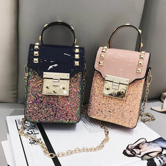 Sequins Leather Shoulder Bag Rivet Handbags Small Crossbody Bag