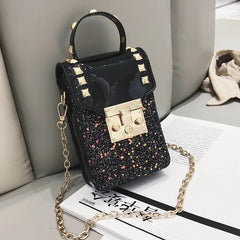 Sequins Leather Shoulder Bag Rivet Handbags Small Crossbody Bag