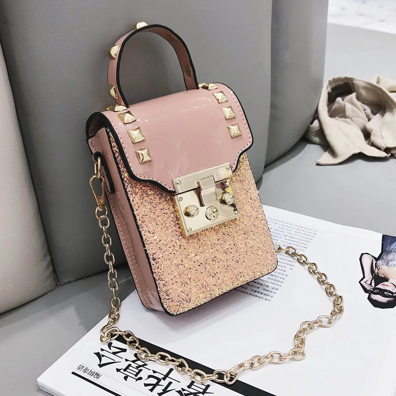 Sequins Leather Shoulder Bag Rivet Handbags Small Crossbody Bag