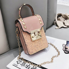 Sequins Leather Shoulder Bag Rivet Handbags Small Crossbody Bag
