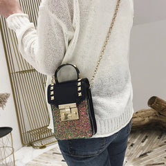 Sequins Leather Shoulder Bag Rivet Handbags Small Crossbody Bag