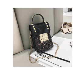 Sequins Leather Shoulder Bag Rivet Handbags Small Crossbody Bag