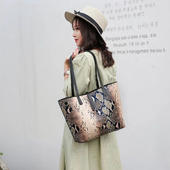 Serpentine Composite Women Bag Handbag Big Shoulder Bags Female Snake Print Tote