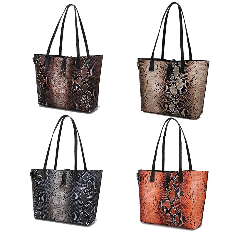 Serpentine Composite Women Bag Handbag Big Shoulder Bags Female Snake Print Tote