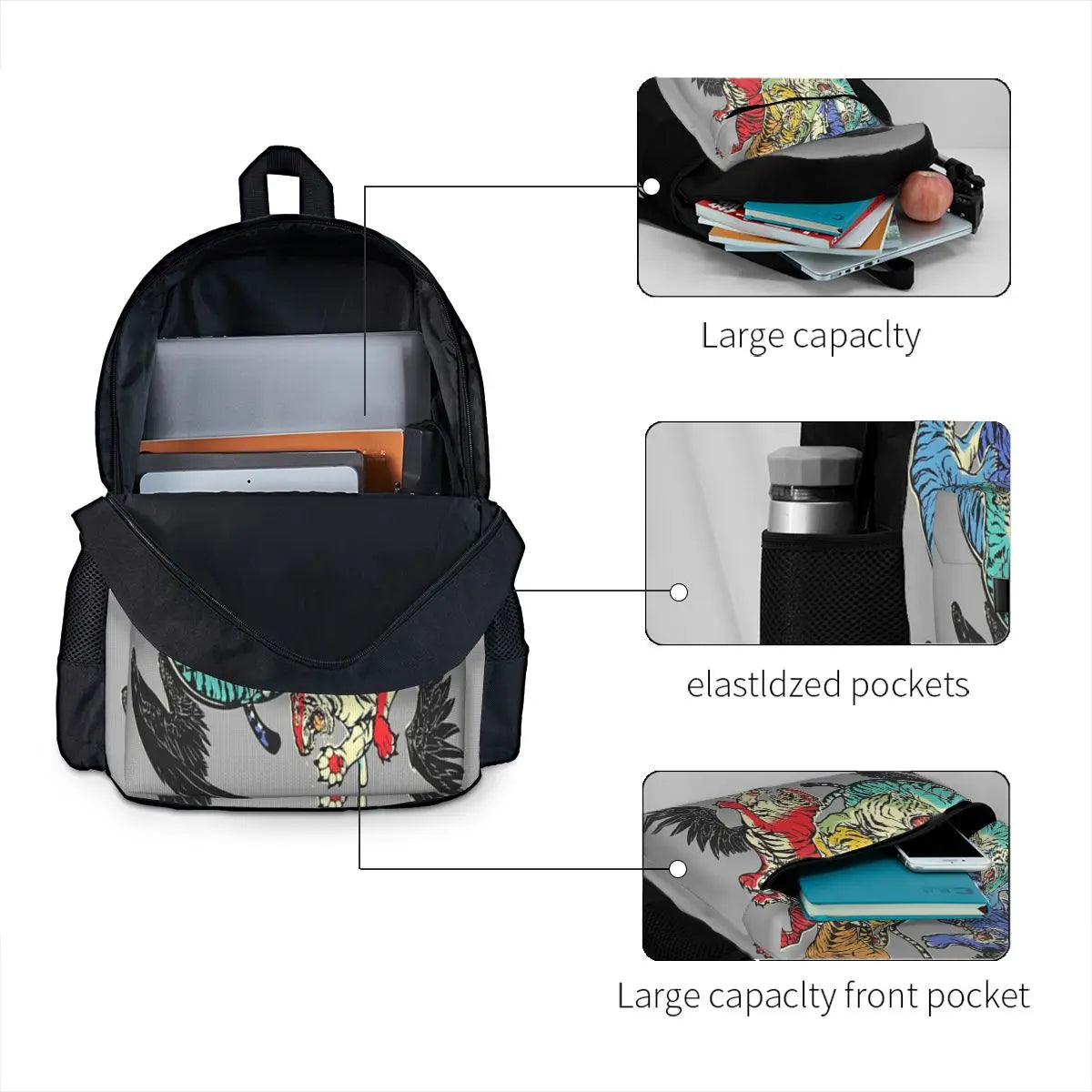 Seven Caged Tigers Backpack for Men and Women