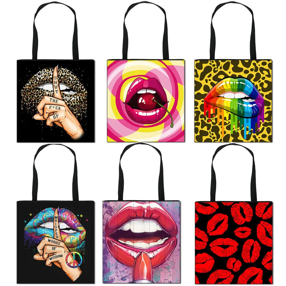 Leopard Lips Tote Bag Women Handbag Girls Shoulder Bags Travel Shopping