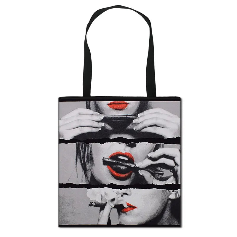Leopard Lips Tote Bag Women Handbag Girls Shoulder Bags Travel Shopping