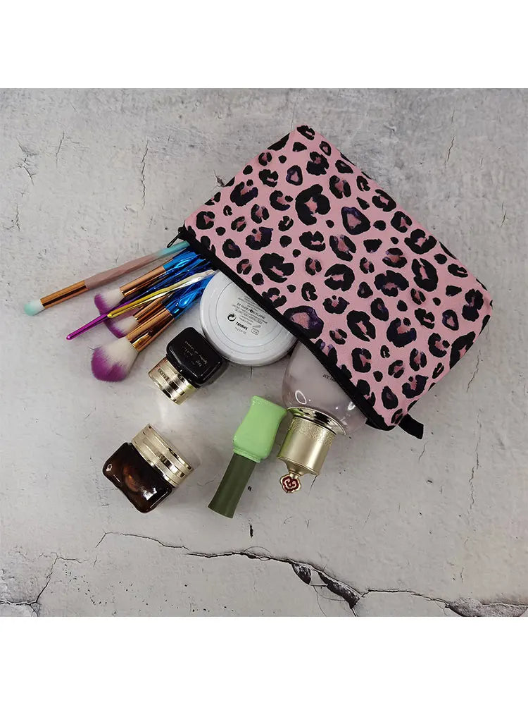 Leopard Printed Cosmetics Organizer Bag Waterproof Makeup Bag