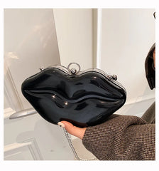 Sexy Red Lips Party Clutch Evening Bag Chain Crossbody Bag Purses