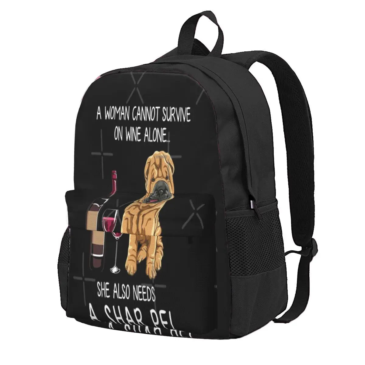 Shar Pei And Wine Funny Dog Backpacks Men's Backpacks Bags For Women