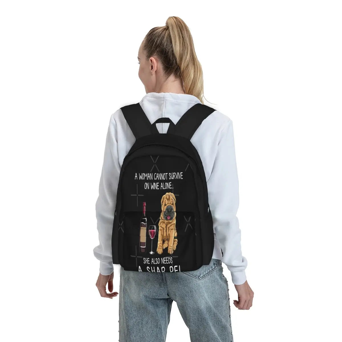 Shar Pei And Wine Funny Dog Backpacks Men's Backpacks Bags For Women