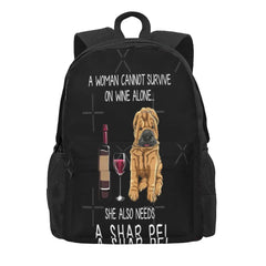 Shar Pei And Wine Funny Dog Backpacks Men's Backpacks Bags For Women