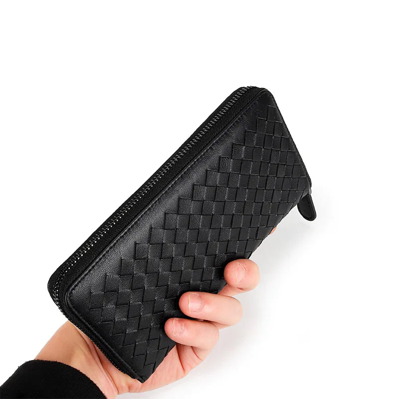 Sheepskin Knitting Leather RFID Purse Women Hasp Zipper Wallets