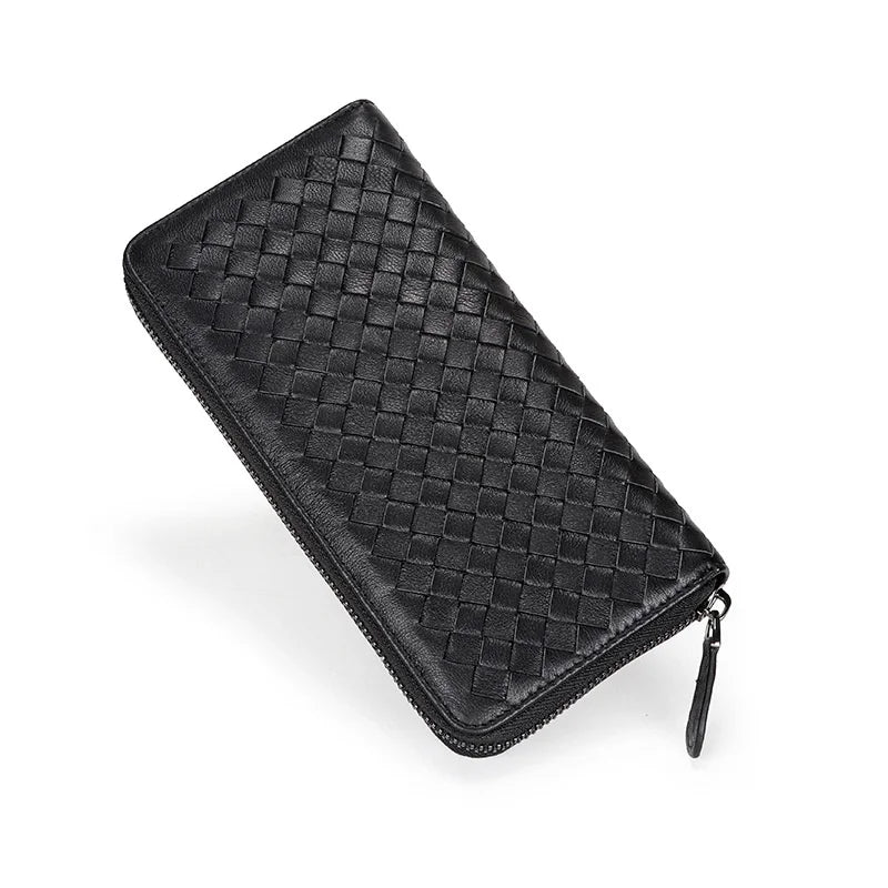 Sheepskin Knitting Leather Wallet for Women, Long Clutch with Cell Phone Bags
