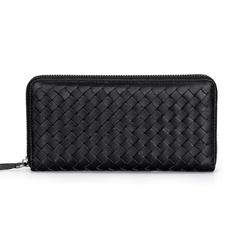 Sheepskin Knitting Leather Wallet for Women, Long Clutch with Cell Phone Bags