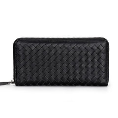 Sheepskin Knitting Leather Wallet for Women, Long Clutch with Cell Phone Bags