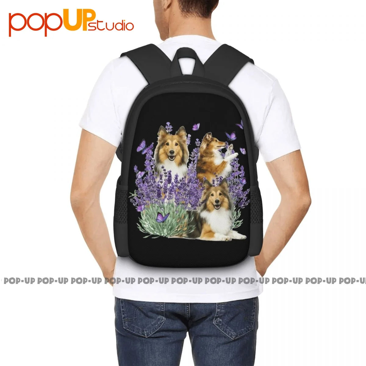 Shetland Sheepdog Purple Flower Backpack Large Capacity School Bag