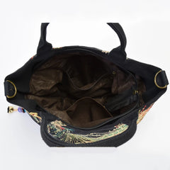 Peacock Embroidered Handbag Canvas Crossbody Bag Women Vintage Shopping Shoulder