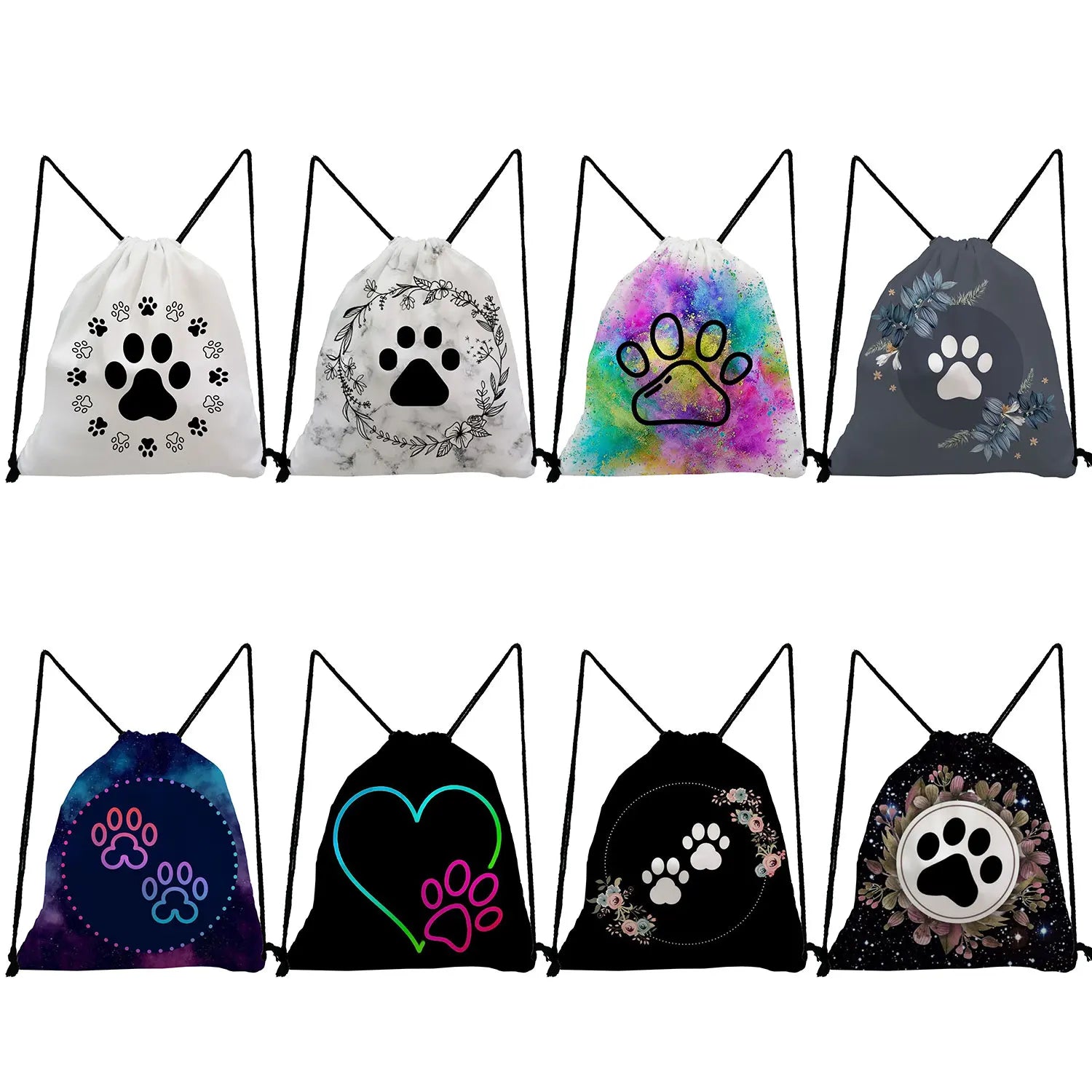 Dog Paw Printed Backpack for Student Eco Women's Drawstring Bag