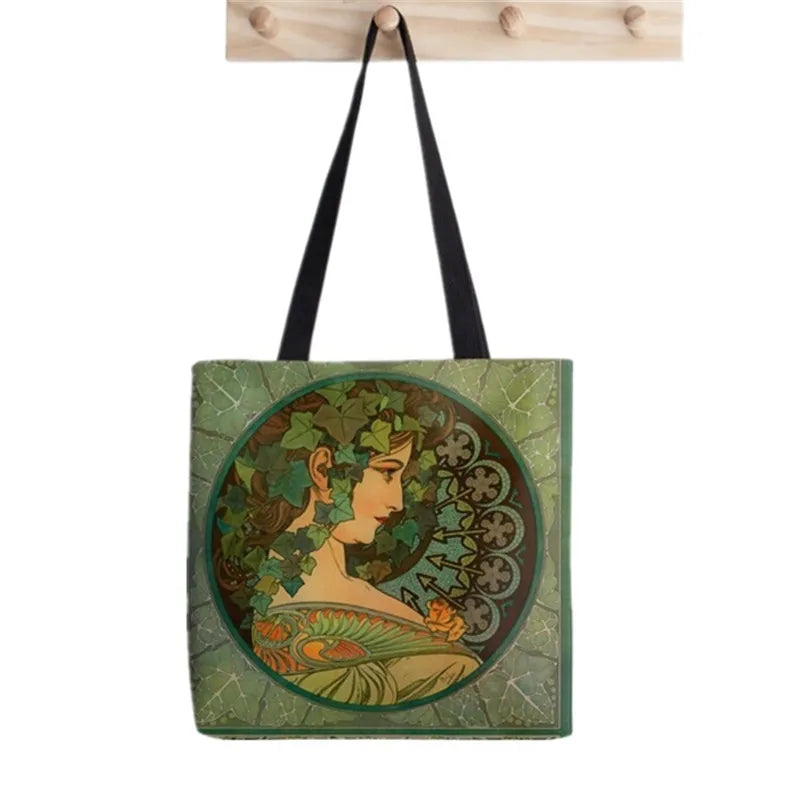 Alphonse Mucha Seasons Printed Tote Bag Women Harajuku Shopper