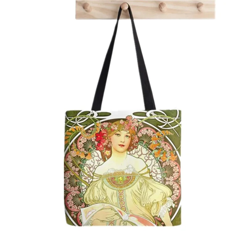 Alphonse Mucha Seasons Printed Tote Bag Women Harajuku Shopper