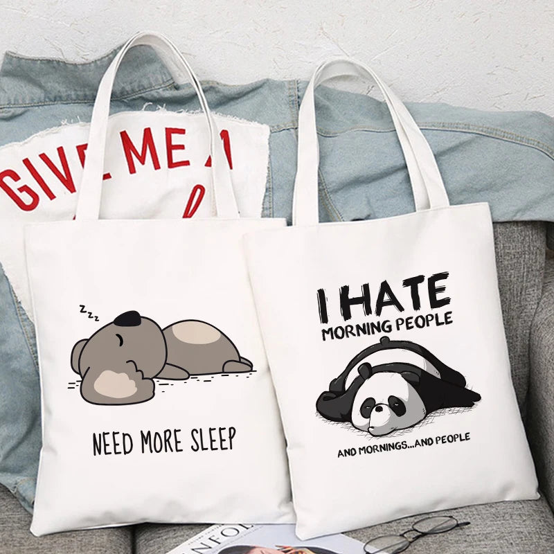 Canvas Shopping Bag Panda Sloth Print Large-capacity Eco Bag